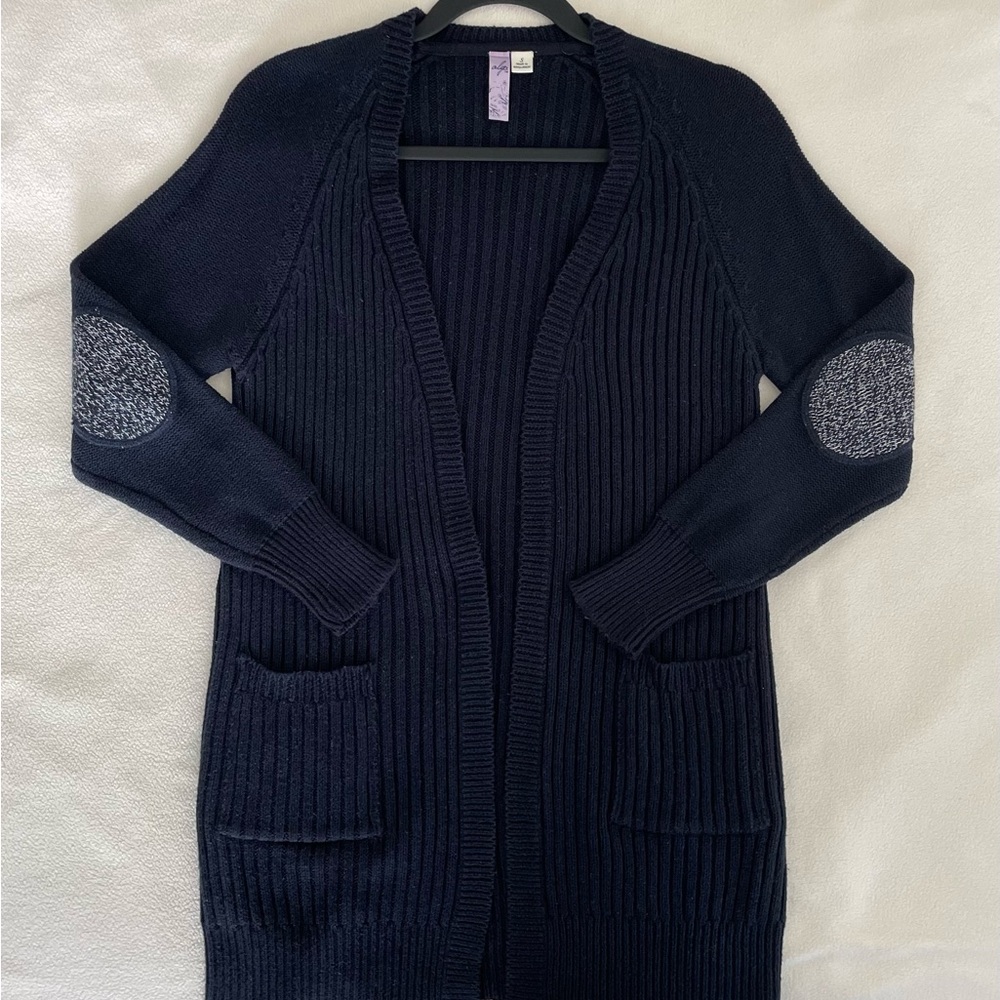 Navy Blue Women's Cardigan with Elbow Patches